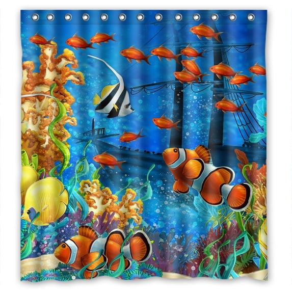 Ganma Underwater World Ocean Animals Sea Sealife Fishes Corals Shower Curtain Polyester Fabric Bathroom Shower Curtain 66x72 inches