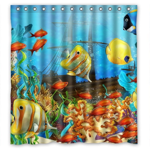 Ganma Underwater World Ocean Animals Sea Sealife Fishes Corals Shower Curtain Polyester Fabric Bathroom Shower Curtain 66x72 inches