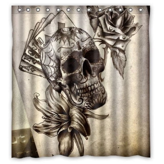 Ganma Unique And Skull Tattoo Art With Flowers Shower Curtain Polyester Fabric Bathroom Shower Curtain 66x72 inches