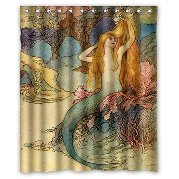 Ganma Vinatge Mermaid Art Shower Curtain Polyester Fabric Bathroom Shower Curtain 60x72 inches