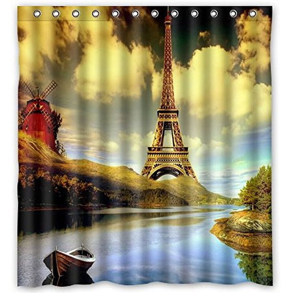Ganma Vintage Eiffel Tower Shower Curtain Polyester Fabric Bathroom Shower Curtain 66x72 inches