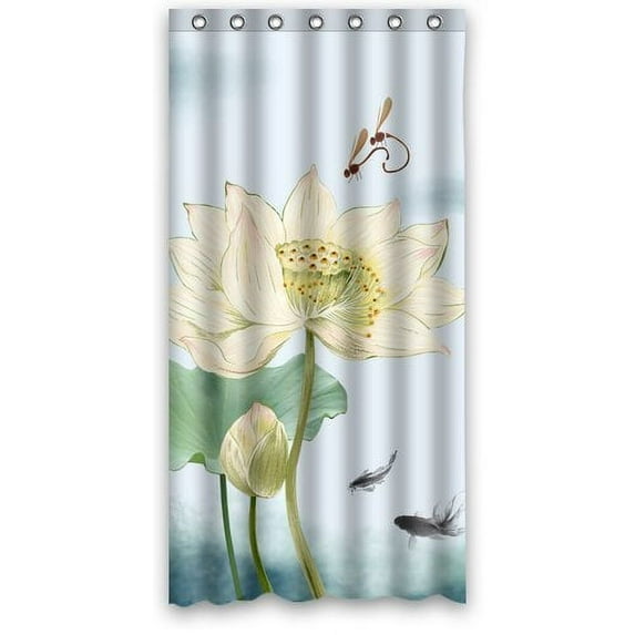 Ganma Vivid Goldfish Dragonfly Lotus Flower Shower Curtain Polyester Fabric Bathroom Shower Curtain 36x72 inches