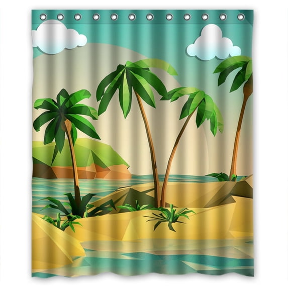 Ganma White Clouds Sea Palm Tree Unique Design Shower Curtain Polyester Fabric Bathroom Shower Curtain 60x72 inches