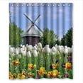 thumbnail image 1 of Ganma White Tulip Flowers and Windmill Shower Curtain Polyester Fabric Bathroom Shower Curtain 60x72 inches, 1 of 3