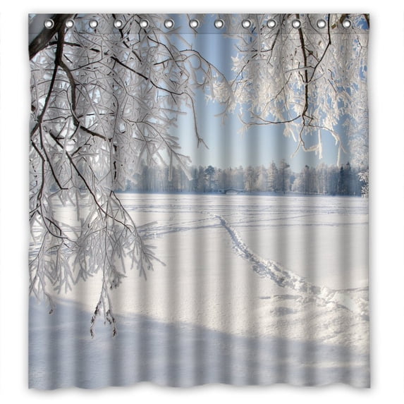 Ganma Winter Snow Trees Ice Landscape Nature Shower Curtain Polyester Fabric Bathroom Shower Curtain 66x72 inches