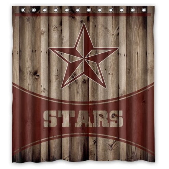 Ganma Wood Background Red Western Texas Stars Shower Curtain Polyester Fabric Bathroom Shower Curtain 66x72 inches