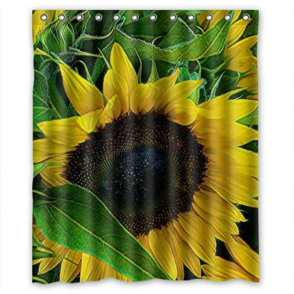 Ganma Yellow Sunflower Green Leaf Shower Curtain Polyester Fabric Bathroom Shower Curtain 60x72 inches