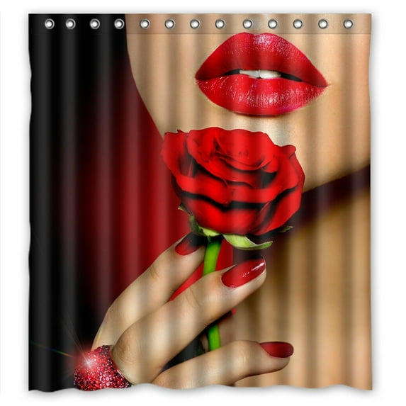 Ganma beauty lovely passion red lips nail love women red roses Shower Curtain Polyester Fabric Bathroom Shower Curtain 66x72 inches