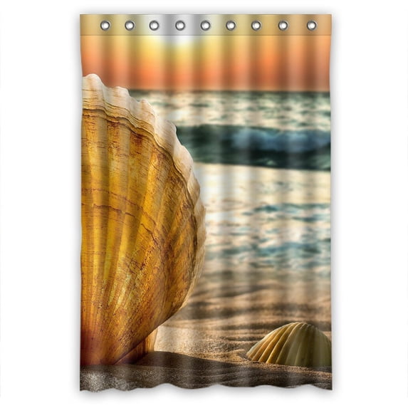 Ganma shells sand beach sea water wave horizon sun sunset sky Shower Curtain Polyester Fabric Bathroom Shower Curtain 48x72 inches