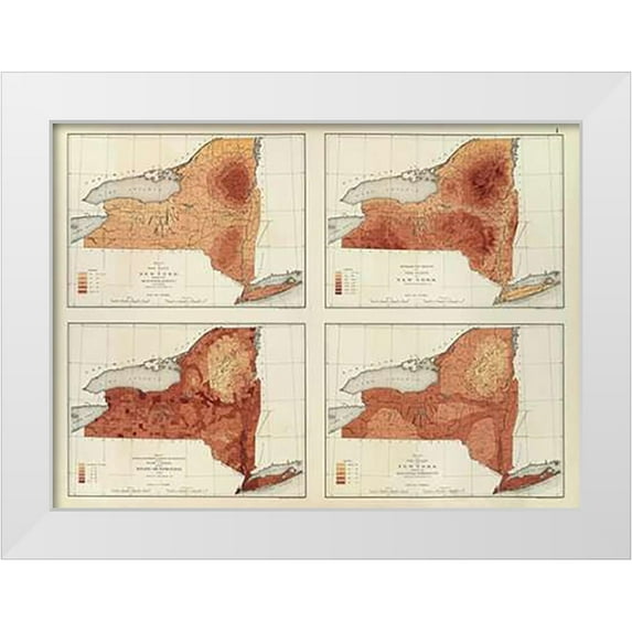Gannett, Henry 32x24 White Modern Wood Framed Museum Art Print Titled - New York: rainfall, population, elevation, temperature, 1895