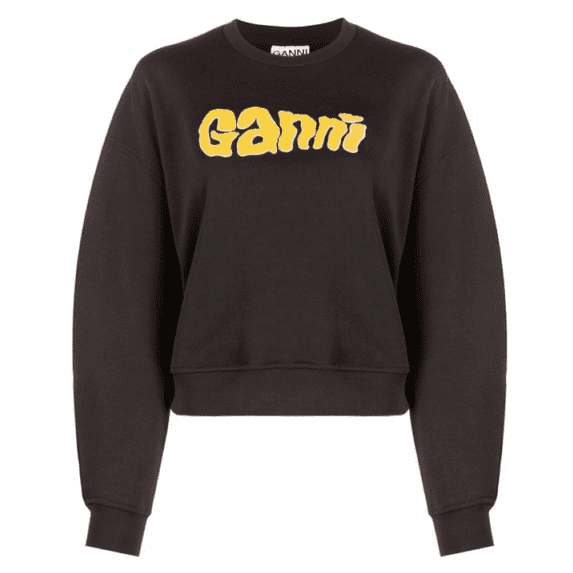Ganni Women's Black Yellow Logo Sweatshirt