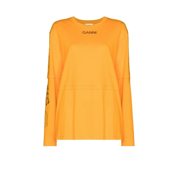 Ganni Women's Bright Orange Long Sleeve T-Shirt