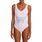 Ganni Womens Graphic Deep Cut One Piece Swimsuit, Light Lilac Size S 34
