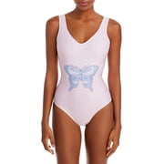 Ganni Womens Deep Cut Printed Embellished One-Piece Swimsuit