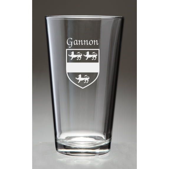 Gannon Irish Coat of Arms Pint Glasses - Set of 4 (Sand Etched)