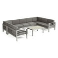 thumbnail image 1 of Gannon Outdoor 8 Piece Aluminum Sectional Sofa Set with Coffee Table, Silver, Khaki, 1 of 10