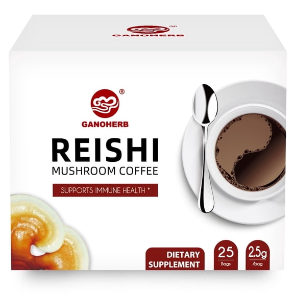 Ganoherb Mushroom Black Coffee, Low Caffeine for Focus, Immunity & Relaxation, 25 Sachets