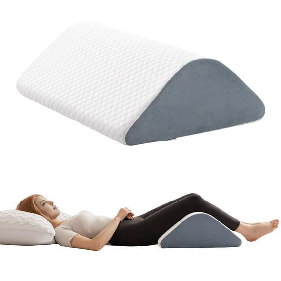 Ganondorf Knee Wedge Pillow 8'' for Post-Surgery Recovery - Leg Elevation Support for Sleep Position, Alleviating Lower Back & Hip Pain Enhancing Circulation in Ankles Legs Triangle Pillow White&Grey