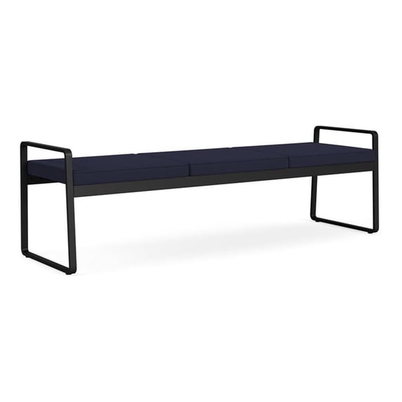 Gansett Reception Waiting Room Healthcare 3-Seat Bench / Black Steel / Navy Blue