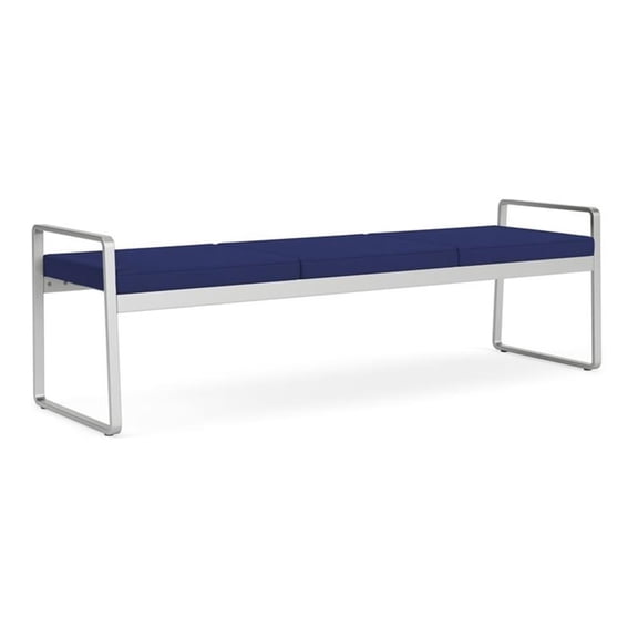 Gansett Reception Waiting Room Healthcare 3-Seat Bench / Silver Steel / Blue