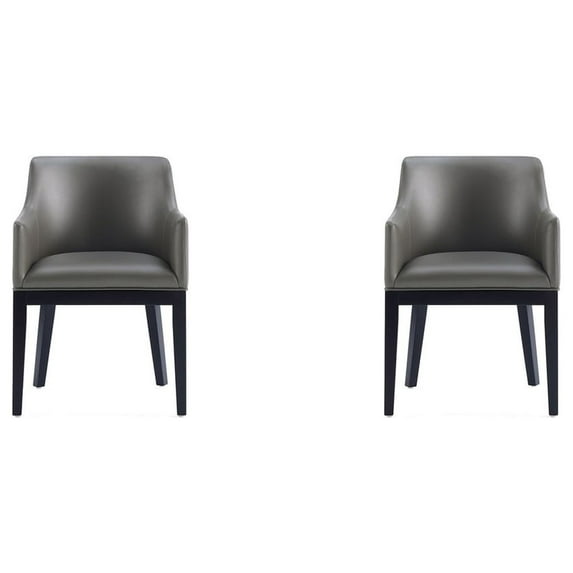 Manhattan Comfort Gansevoort 19.5" Faux Leather Dining Armchair in Pebble (2 Pc)
