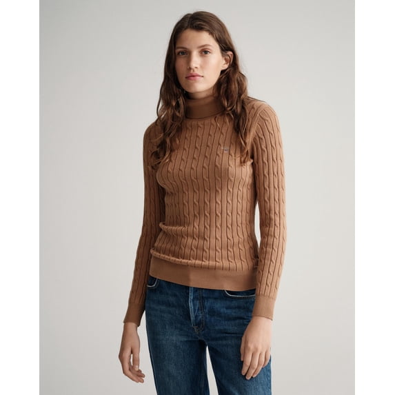 Gant Apparel S Women's Stretch Cotton Cable Turtle Neck Preppy Essentials Brown , M Reg US