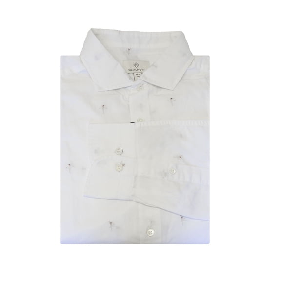 Gant Diamond G Men's Fitted Ballerina Fil Coupe Amalfi Collar Shirt (3051166), Medium, Vapor Grey