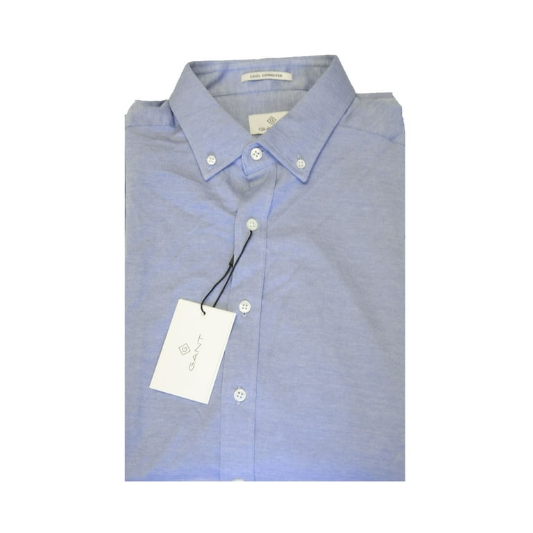 Gant Diamond G Men's Fitted Knitted Piqaue Texture Button Down Shirt  (3050212), Medium, Hamptons Blue 