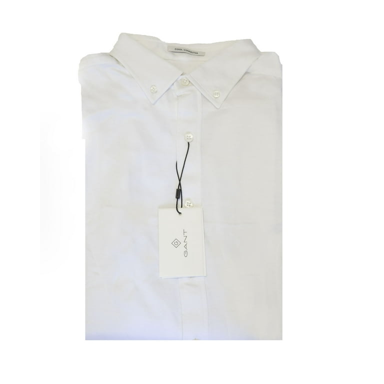 Gant Diamond G Men's Fitted Knitted Piqaue Texture Button Down Shirt  (3050212), Medium, White 