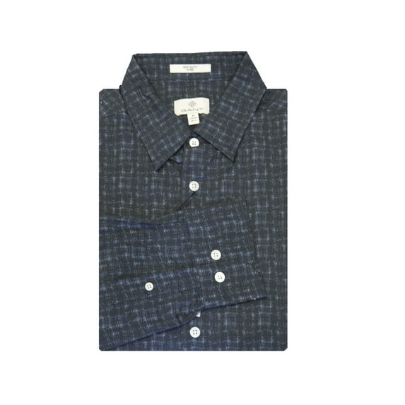 Gant Diamond G Men's Mini Sqaure Print Fitted Hidden Button Down Collar Shirt (3050162), Medium, Marine