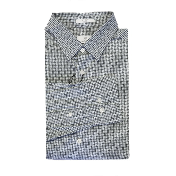 Gant Diamond G Men's Mini Sqaure Print Fitted Hidden Button Down Collar Shirt (3050162), Medium, White
