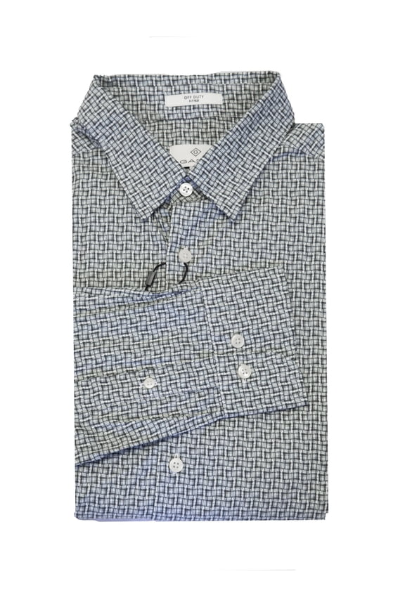 Diamond G Men's Mini Sqaure Print Fitted Hidden Button Down Collar Shirt (3050162), Medium, White
