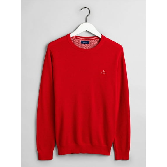 Gant Men's Cotton Pique Crew Sweater, Medium, Bright Red
