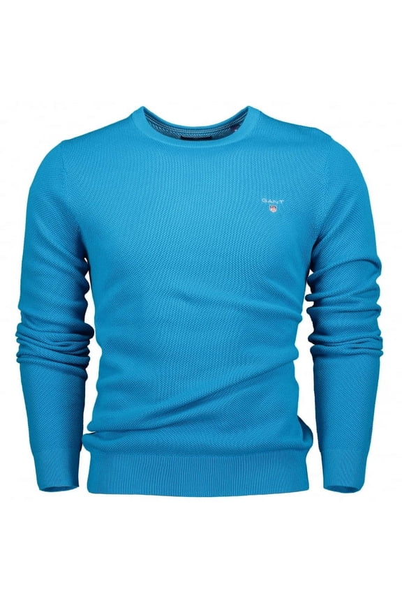 Men's Cotton Pique Crew Sweater, Medium, Carribean Sea