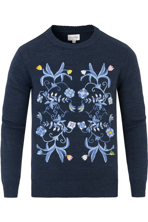 Men's Embroidered Knit Crew, Medium, Blue Ocean