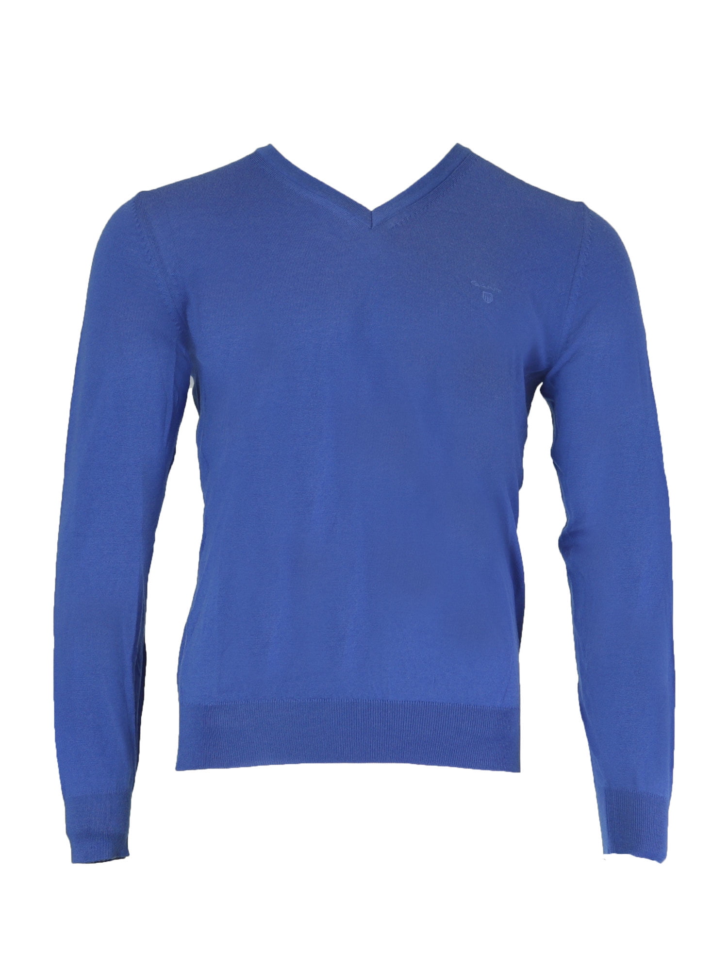 Gant Solid Blue Melange V Neck Full Sleeve Sweater
