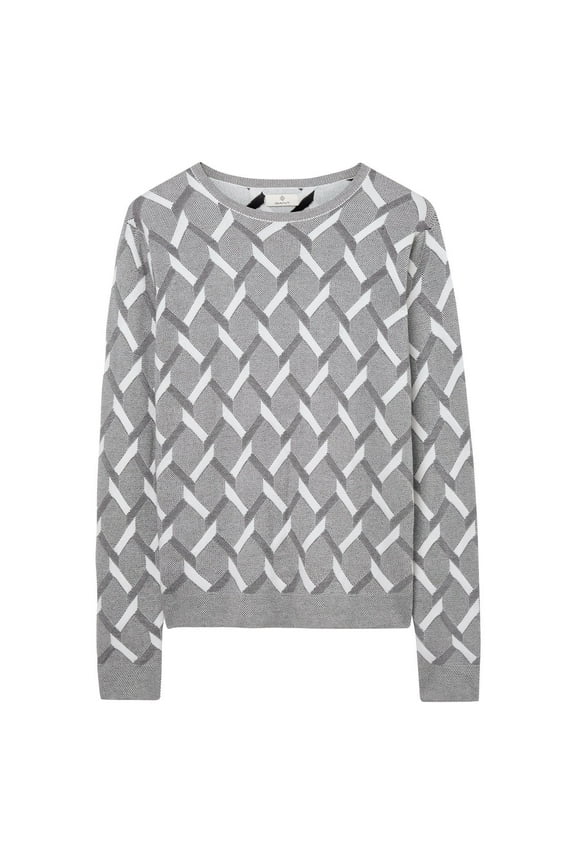 Men's Jacquard Cable Crew Neck Sweater, Charcoal Melange, Medium