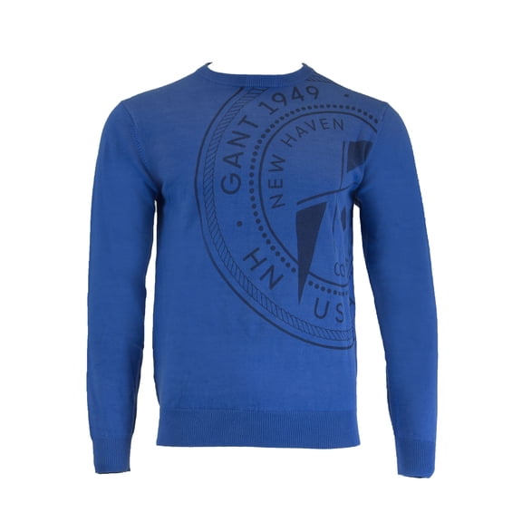 Gant Men's O1 Circle Print Crew, Medium, Dark Ocean Blue