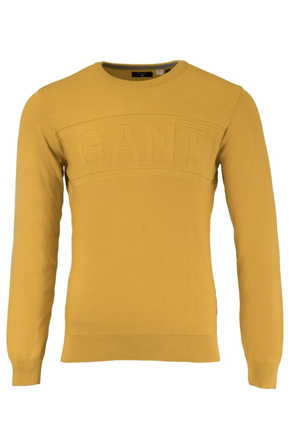 Men's Texture Logo Crew Neck Sweater (8030003), Medium, Golden Yellow
