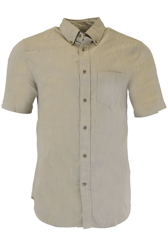 Rugger Men's Solid Slub Textured Short Sleeve Button Down Shirt (341145), Medium, Dry Sand