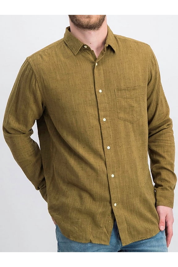 Rugger Men's The Slubber Fitted Pointed Collar Shirt 344917, Medium, Cypress Green