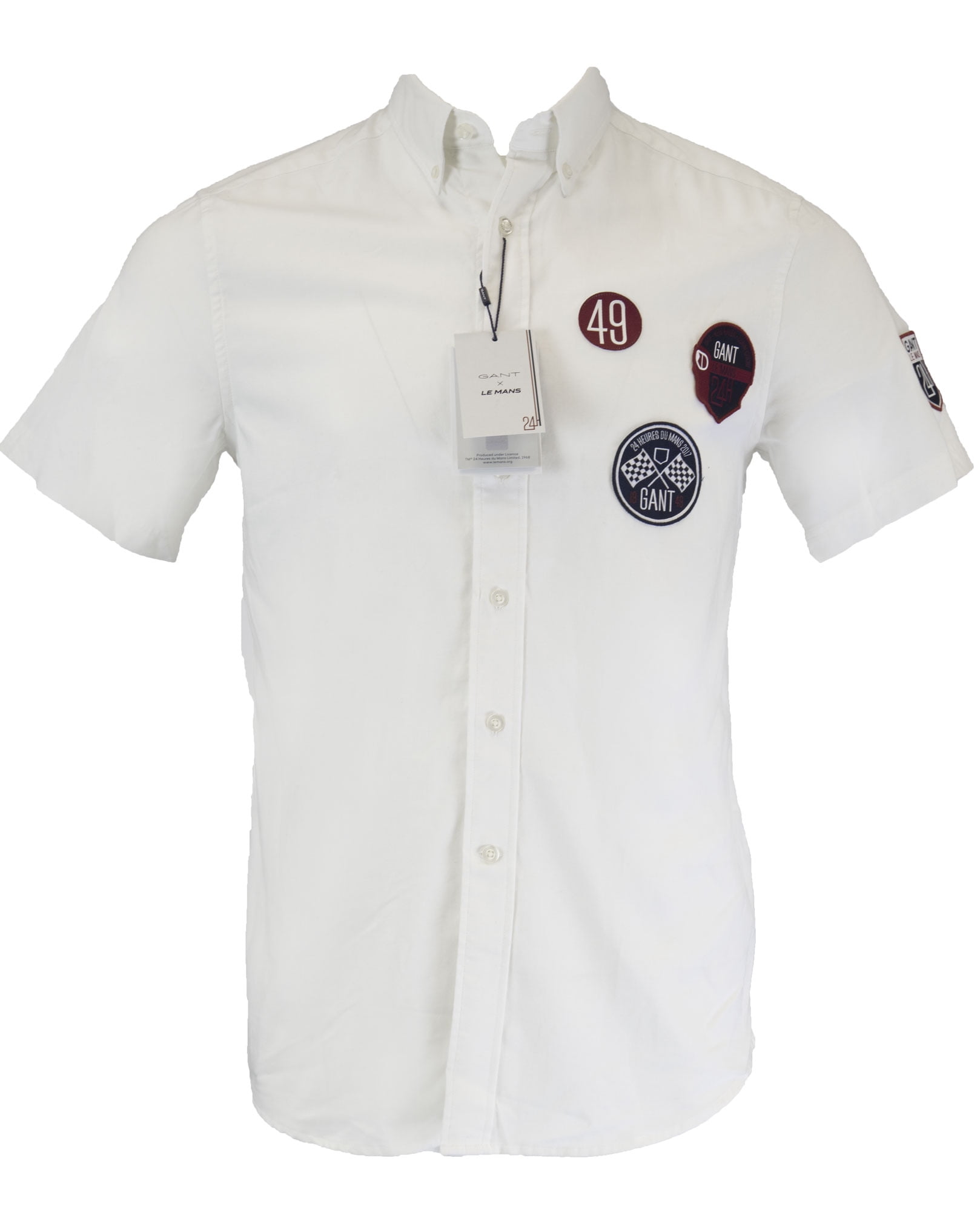 Gant X Le Mans Tech prep Oxford Short Sleeve Button Down Shirt (331121), White, Medium