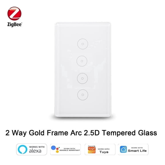 4 Gang ZigBee 3.0 Smart Touch Wall Light Switch Required Hub(Gateway) Work with Tuya/Smart Life App Control