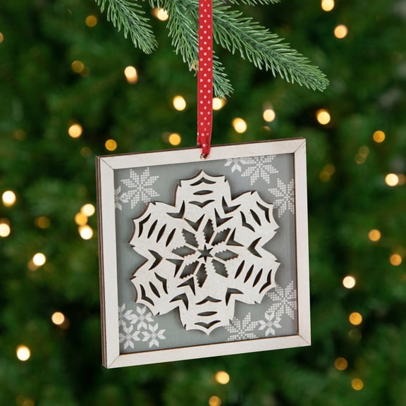 Ganz 5" Glittered Snowflake Framed Christmas Ornament - Silver/White