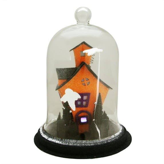 Ganz 9.75" Prelit LED Ghost Haunted House Halloween Cloche Decoration - Clear/Black
