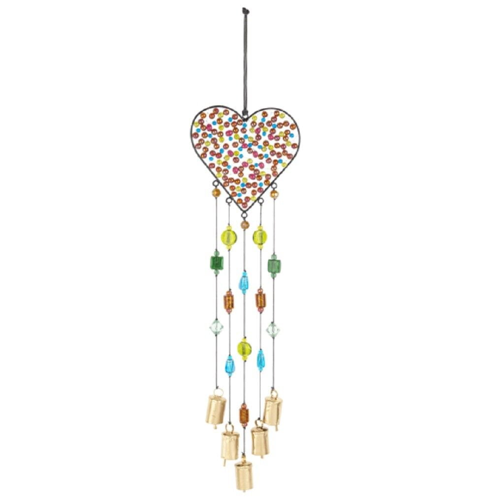 Ganz Beaded Heart Metal Wind Chime Outdoor Garden Windchime 30 Inch Multicolor