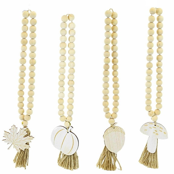 Ganz Beaded Loop W/Fall Icon/Tassel - Four Beaded Loops 15.0 Inch, Wood - Farmhouse Candles, Vase Display Ca182585