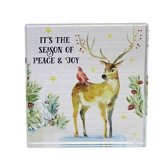 Ganz Christmas Beveled Glass Block - One Glass Block 3.25 Inch, Glass - Clear Glass Ex21263 Deer