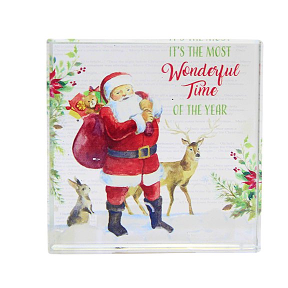 Ganz Christmas Beveled Glass Block - One Glass Block 3.25 Inch, Glass - Clear Glass Ex21263 Santa