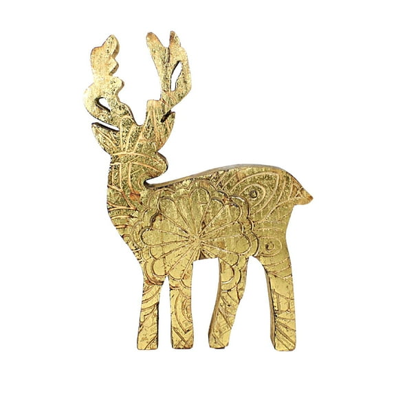Ganz Decorative Wood Carved Deer - One Deer 9.75 Inch, Wood - Laser Cut Gold Mx181827 Flower